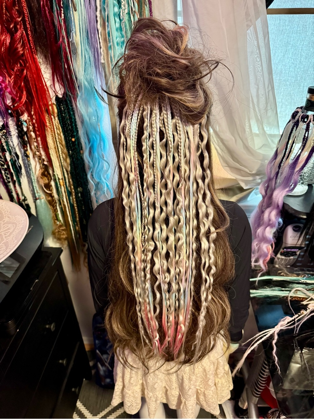 Women's Braided and Wavy Hair Extensions - Cream, Pink & Brown